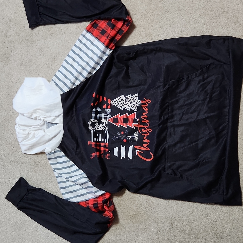 Merry Christmas Black Hooded Shirt - Large